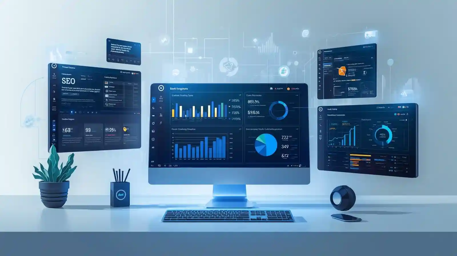 Marketer comparing multiple AI SEO tools