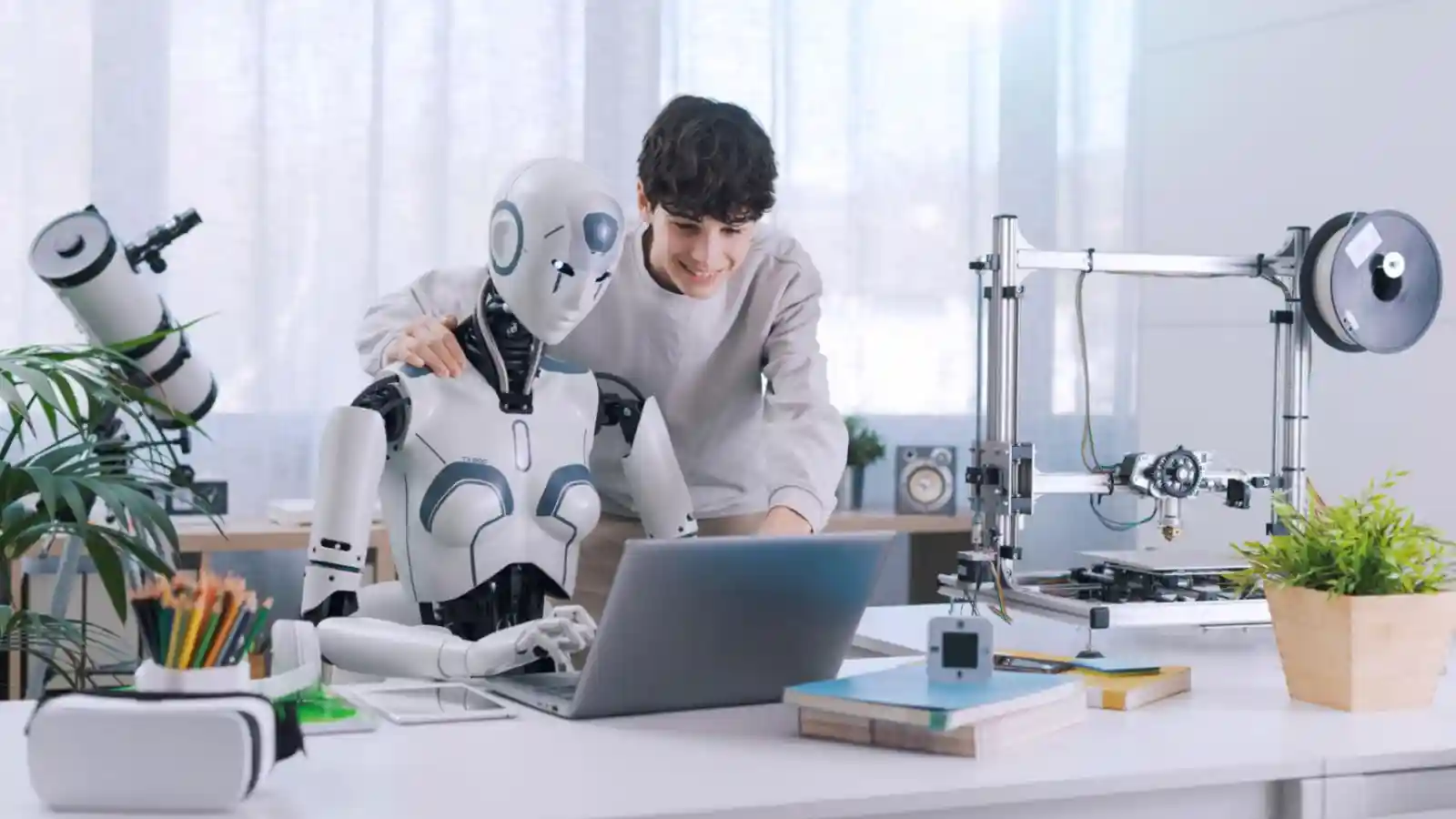 Students collaborating with AI in education