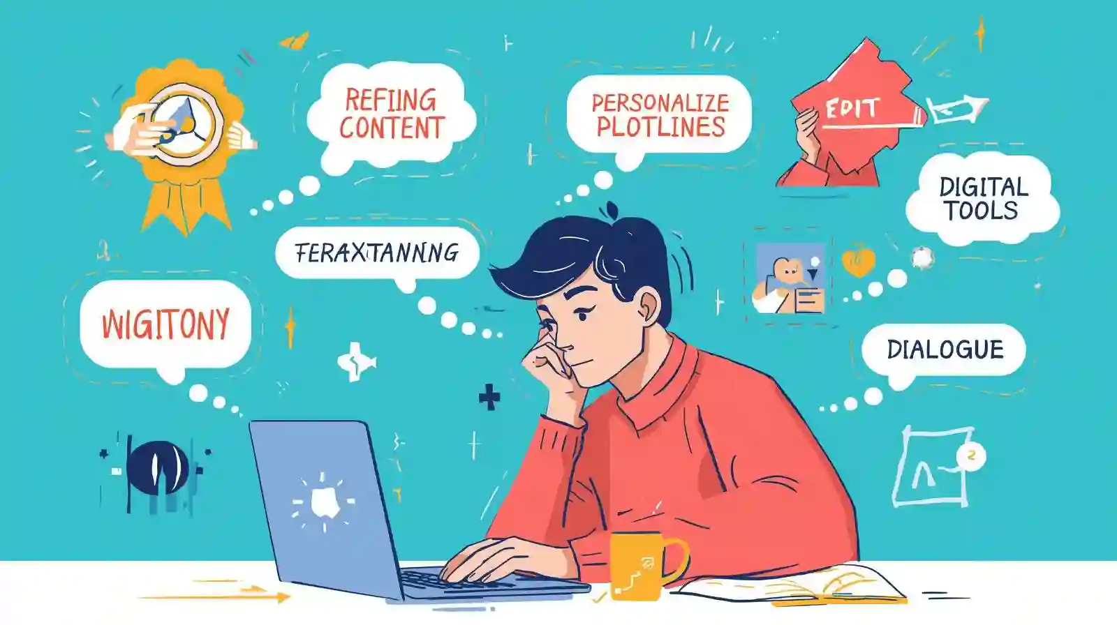 Writer refining content with AI tools