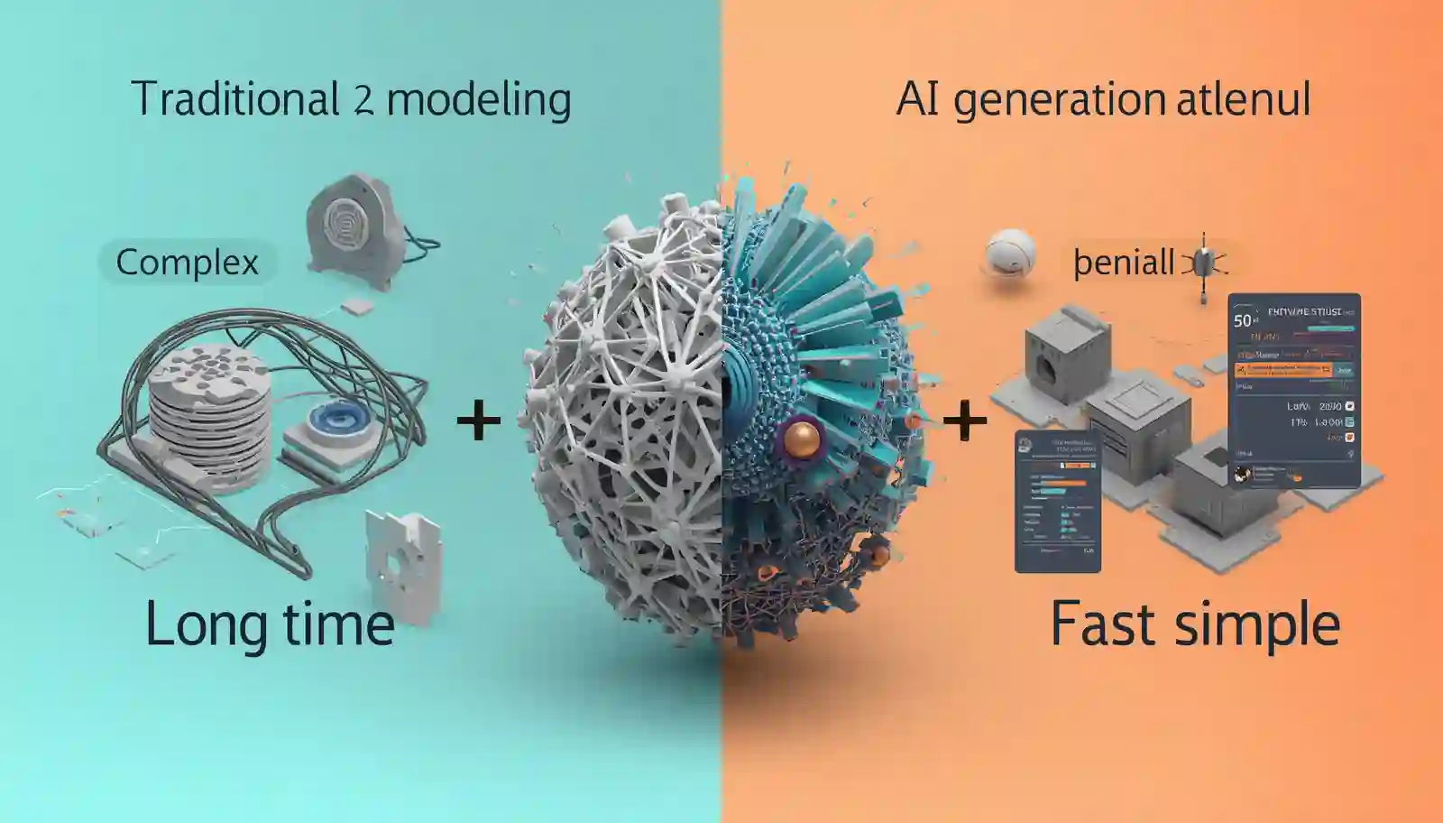 Comparison of traditional 3D modeling and AI-based fast creation